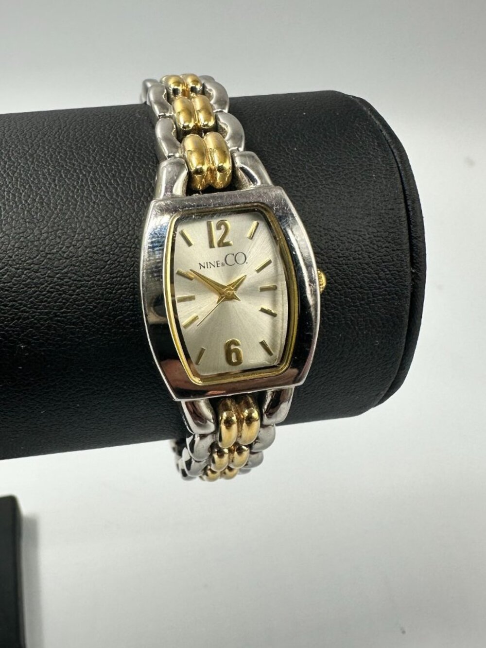 3/$30 Nine & Co Watch Women Silver Gold Two Tone Barrel Case 20MM New Battery 7"
